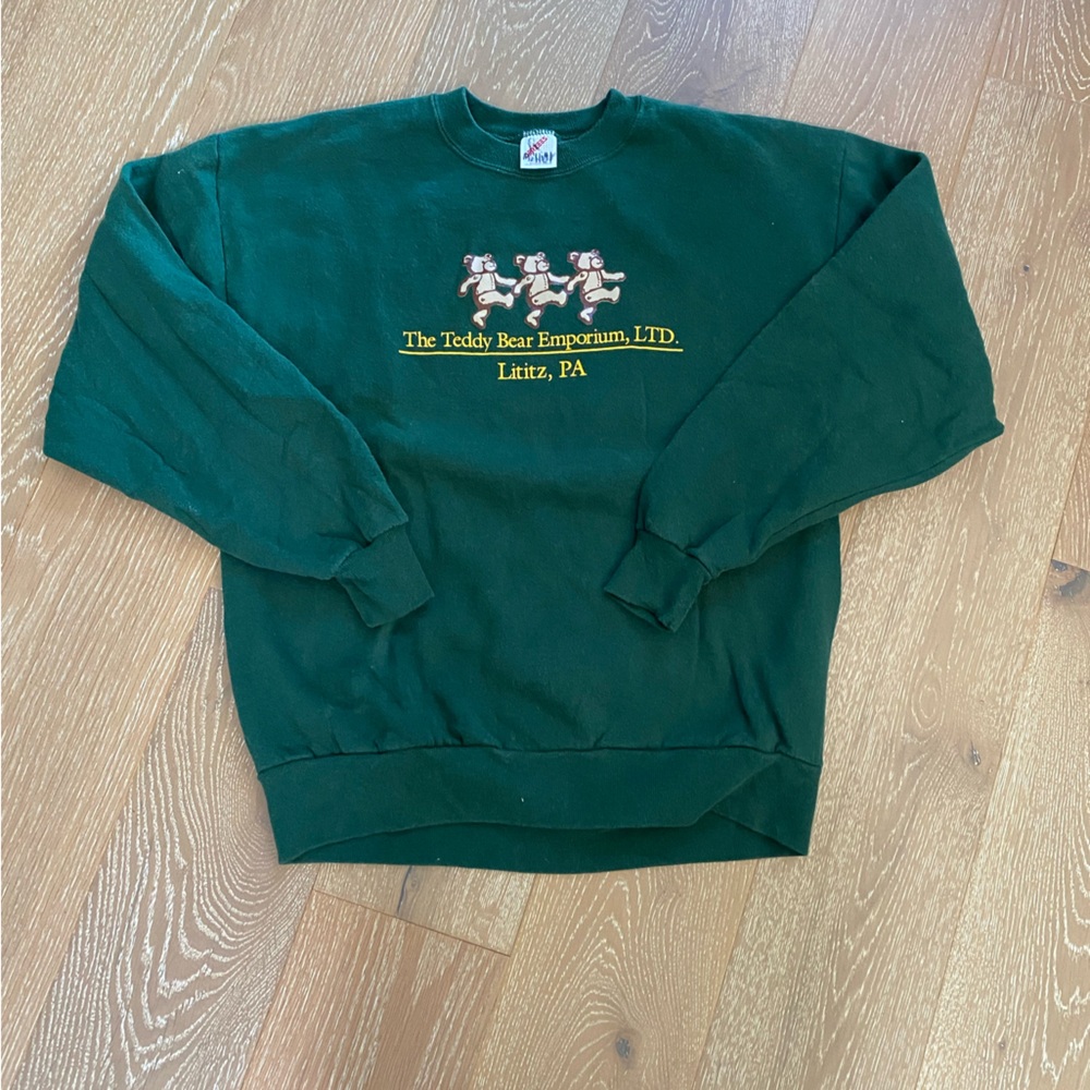 Jerzees Vintage Green Sweatshirt with Teddybears Size Large